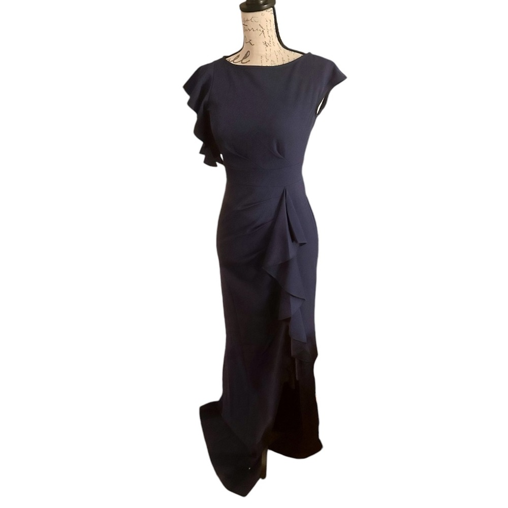 Dark Navy Blue Mother of the Bride dress NWT full length with short sleeves S